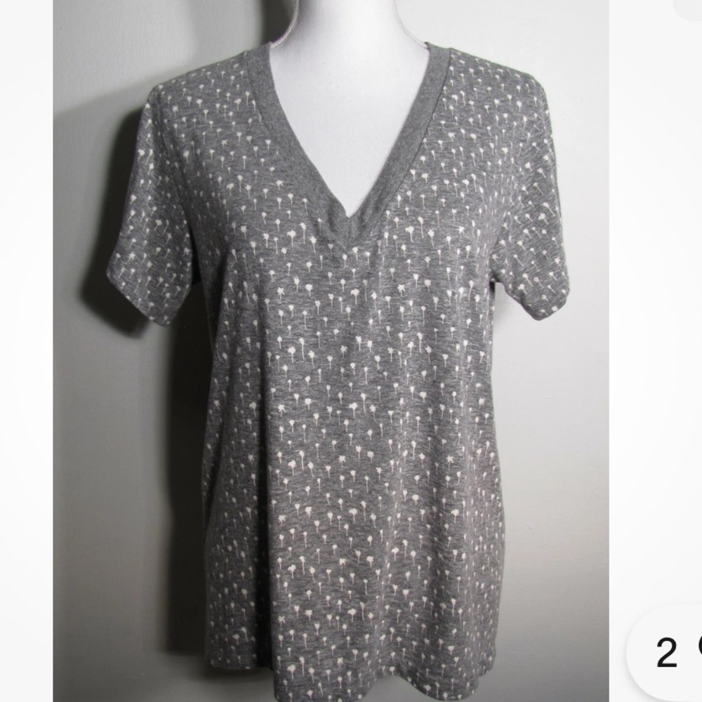 Current/Elliott The V Neck Tee Heather Gray Printed Palms Short Sleeve-1/ small